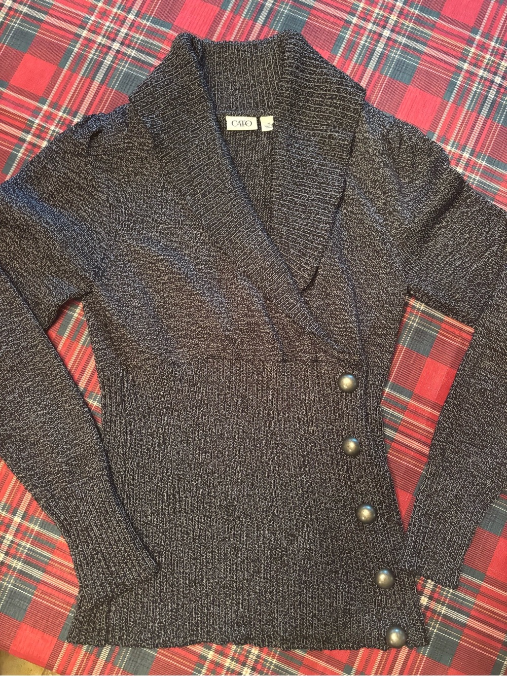 Cato Women's Shawl Collar Button-Acute Sweater - Charcoal Heather